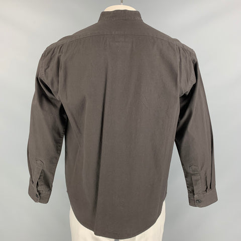 BOB SCALES Size XL Charcoal Solid Cotton Collarless Long Sleeve Shirt