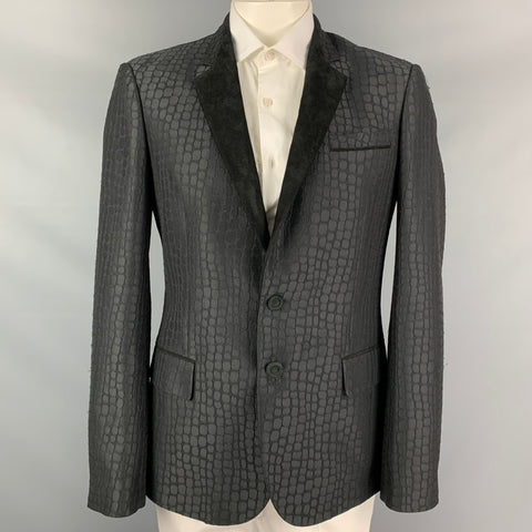 ROBERTO CAVALLI Size 44 Black Animal Print Polyester Blend Sport Coat