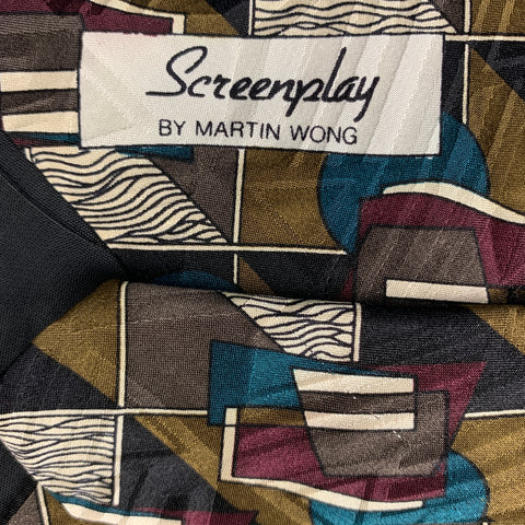 SCREENPLAY Grey Tan Print Silk Tie
