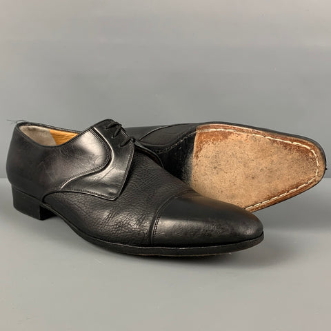 A.TESTONI Size 7.5 Black Leather Cap Toe Lace Up Shoes
