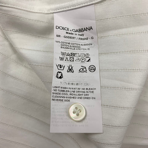 DOLCE & GABBANA Gold Size M White Stripe Cotton Hidden Placket Long Sleeve Shirt