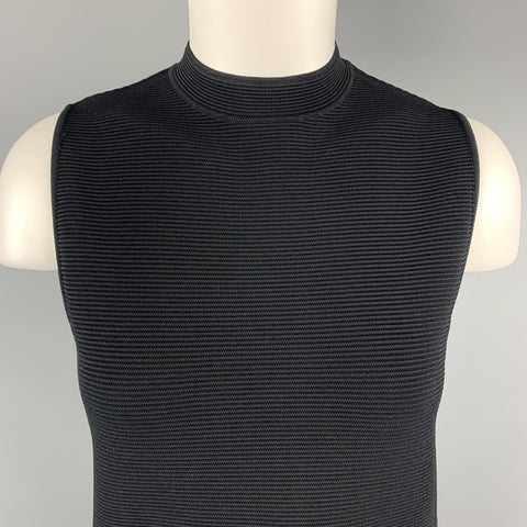 RALPH LAUREN Size S Navy Ribbed Knit Viscose Blend Mock Neck A Line Dress