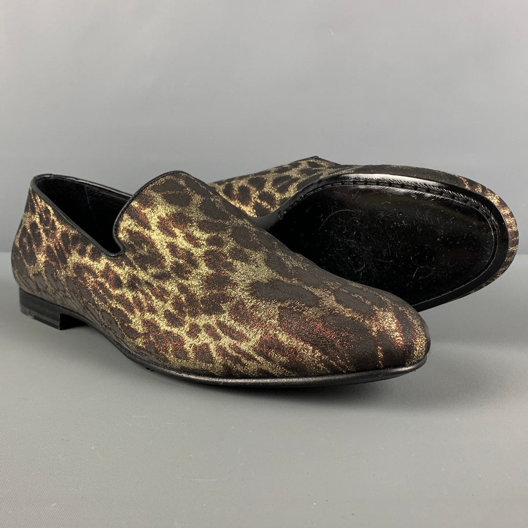 JIMMY CHOO Size 10 Gold Brown Animal Print Leather Slip On Loafers