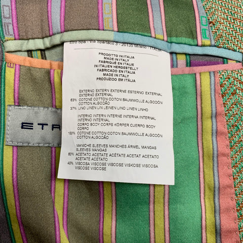 ETRO Superleggera Size 40 Green & Tan Herringbone Cotton / Linen Notch Lapel Sport Coat