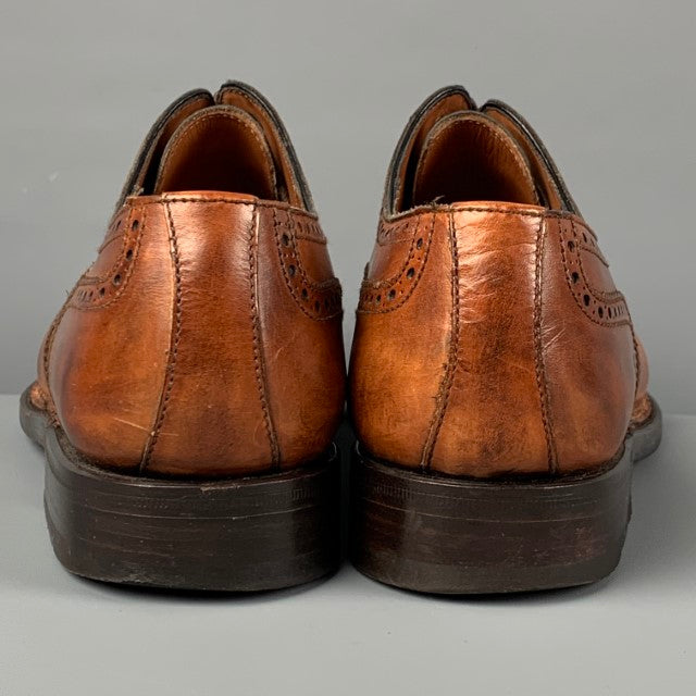 BONTONI Zapatos Libertino con cordones y punta de ala de cuero perforado color canela talla 10