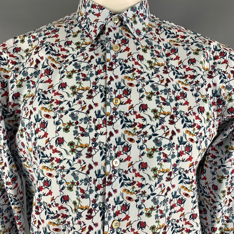 PAUL SMITH Size L White Multicolour Floral Long Sleeve Shirt
