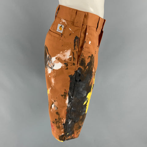 CARHARTT Size 33 Brown Multi-Color Paint Splatter Cotton Blend Worker Shorts
