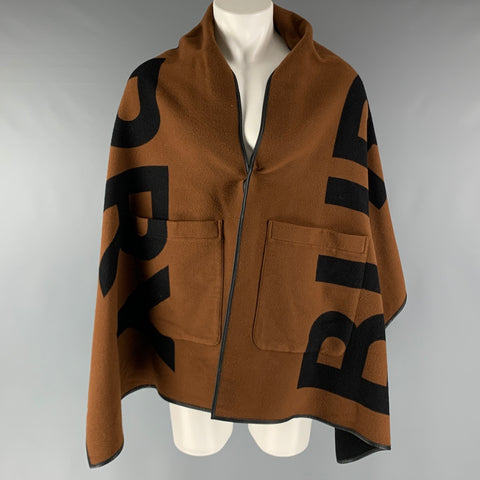 BURBERRY Size One Size Brown Black Logo Lamb Skin Wool Cotton Scarves