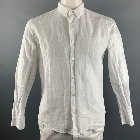 THEORY Size L White Cotton Long Sleeve Shirt