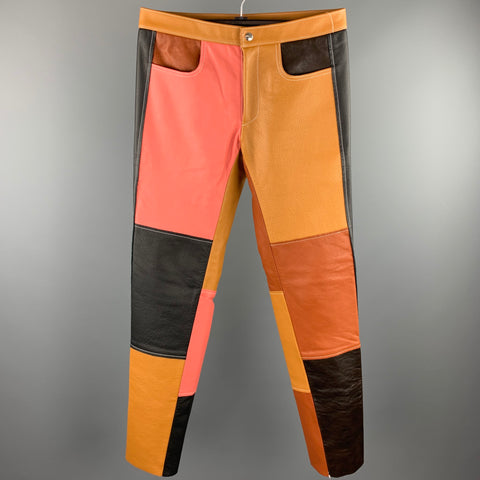 DANIEL W. FLETCHER F/W 2017 Size XS Tan & Pink Color Block Leather Casual Pants