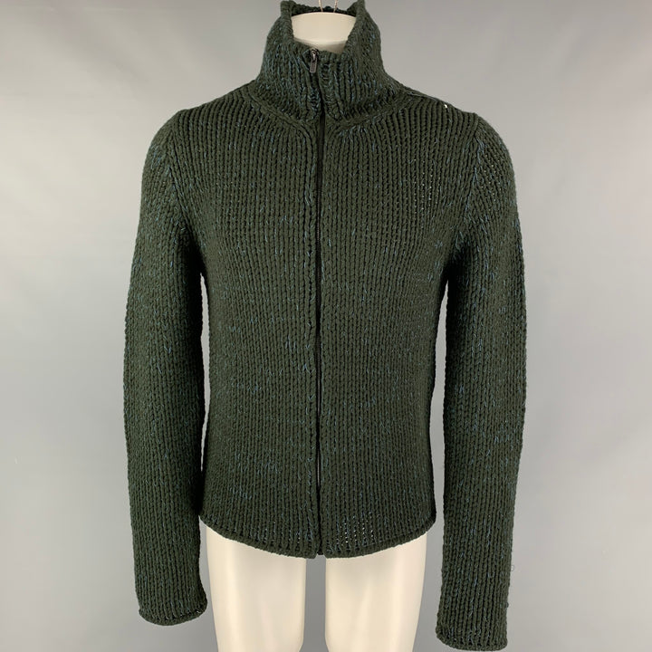 CALVIN KLEIN COLLECTION Size M Green & Blue Wool Blend Zip Up Cardigan