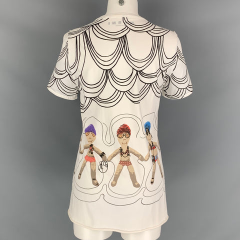 MARNI Size 6 White Multicolour Cotton Short Sleeve T-Shirt