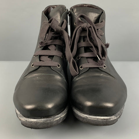 DEVOA Size 10 Black Solid Leather Lace Up & Zipper Boots