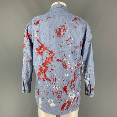 NEEDLES Size M Blue Red & White Paint Splattered Cotton Long Sleeve Shirt