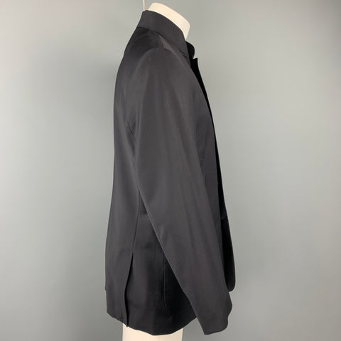 SHANGHAI TANG 40 Long Black & Red Pinstripe Wool Blend Nehru Collar Sport Coat