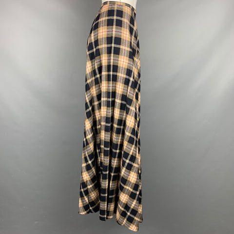 LES COPAINS Size 8 Blue & Beige Plaid Pleated Long Skirt