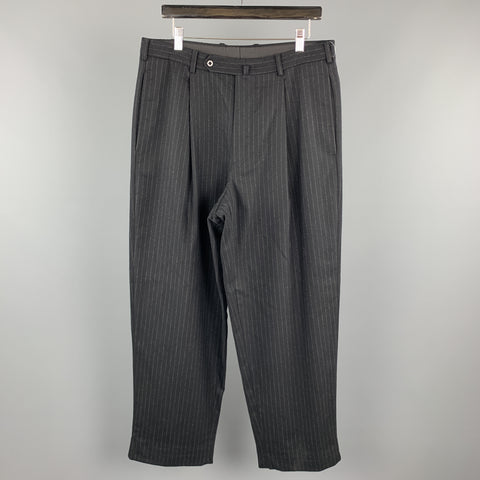 WILKES BASHFORD Size 34 Black & White Stripe Wool / Cashmere Pleated Dress Pants