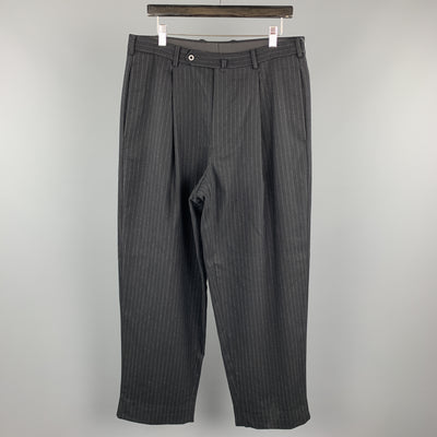 WILKES BASHFORD Size 34 Black & White Stripe Wool / Cashmere Pleated Dress Pants