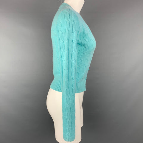 RALPH LAUREN Black Label Talla S Cárdigan De Punto De Cachemira Turquesa