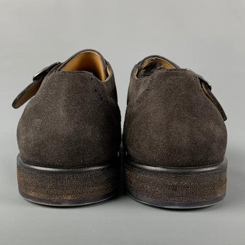 GIORGIO ARMANI Size 11 Brown Perforated Leather Monk Strap Loafers