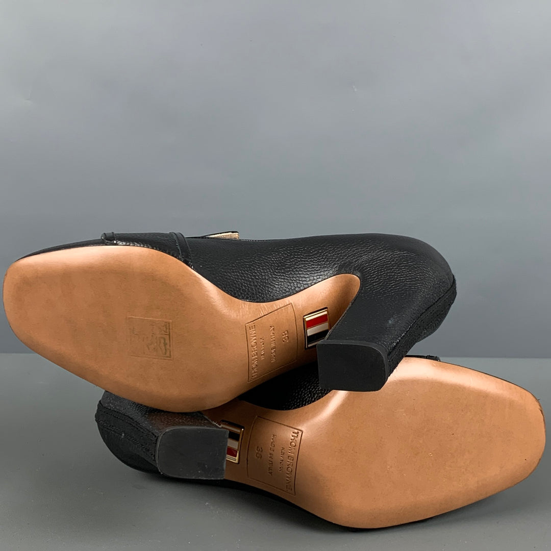 THOM BROWNE Talla 8 Zapatos de tacón de grano de guijarro de materiales mixtos de cuero negro, rojo y blanco