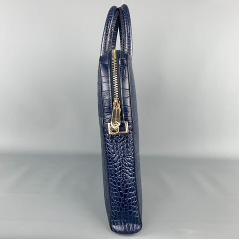 PAUL SMITH Navy Crocodile Embossed Leather Laptop Case Briefcase