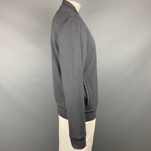 ARMANI COLLEZIONI Size XL Grey & Black Houndstooth Cotton Bomber Jacket