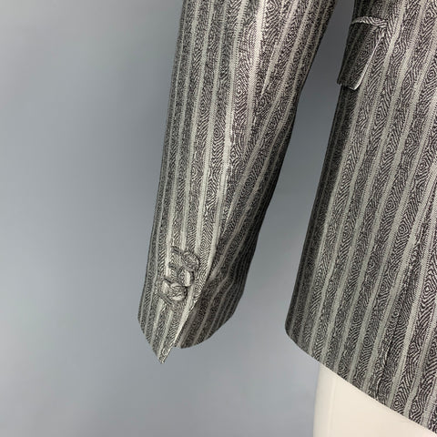 ROBERTO CAVALLI Size 40 Silver Black Stripe Wool Silk Sport Coat