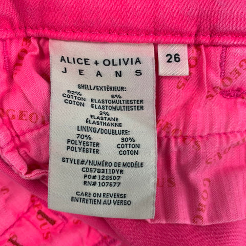 ALICE + OLIVIA Size 26 Pink Cotton Wide Leg Casual Pants