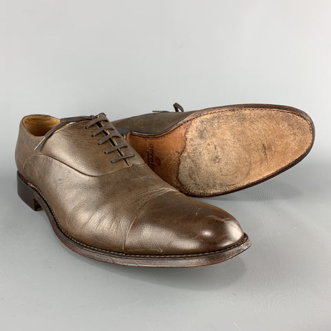 GRENSON Size 10.5 Brown Leather Cap Toe Lace Up