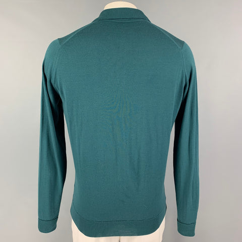 JOHN SMEDLEY Size L Teal Wool Long Sleeve Polo