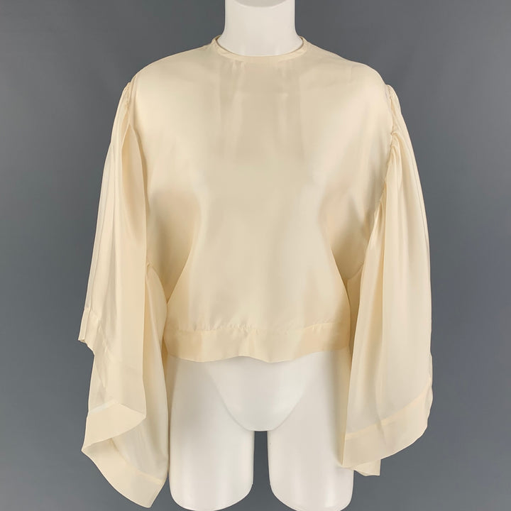 JULIA & RENATA Size L Beige Silk Oversized Sleeves Blouse