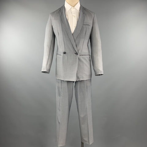 EMPORIO ARMANI Grey Houndstooth Size 36 Wool Double Breasted Suit