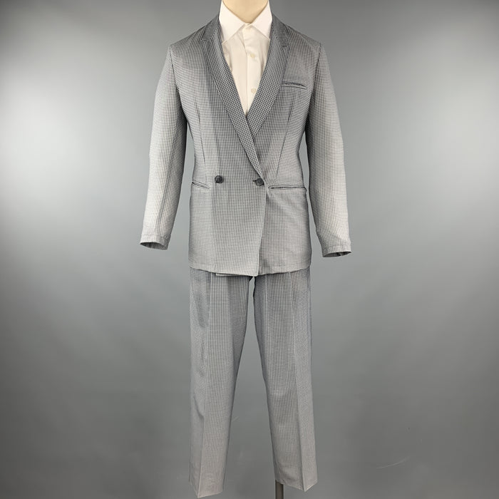 EMPORIO ARMANI Grey Houndstooth Size 36 Wool Double Breasted Suit