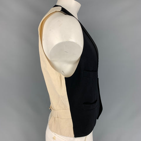 PAUL SMITH Chaleco con cuello chal de lana negro y beige talla L