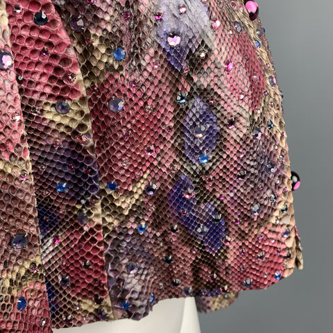 BILL BLASS Size 8 Pink & Purple Rhinestone Snake Skin Cropped Jacket