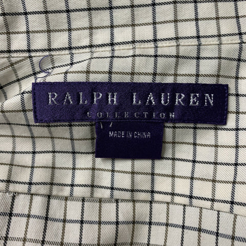RALPH LAUREN Size 2 Cream Cotton Checkered Button Down Blouse