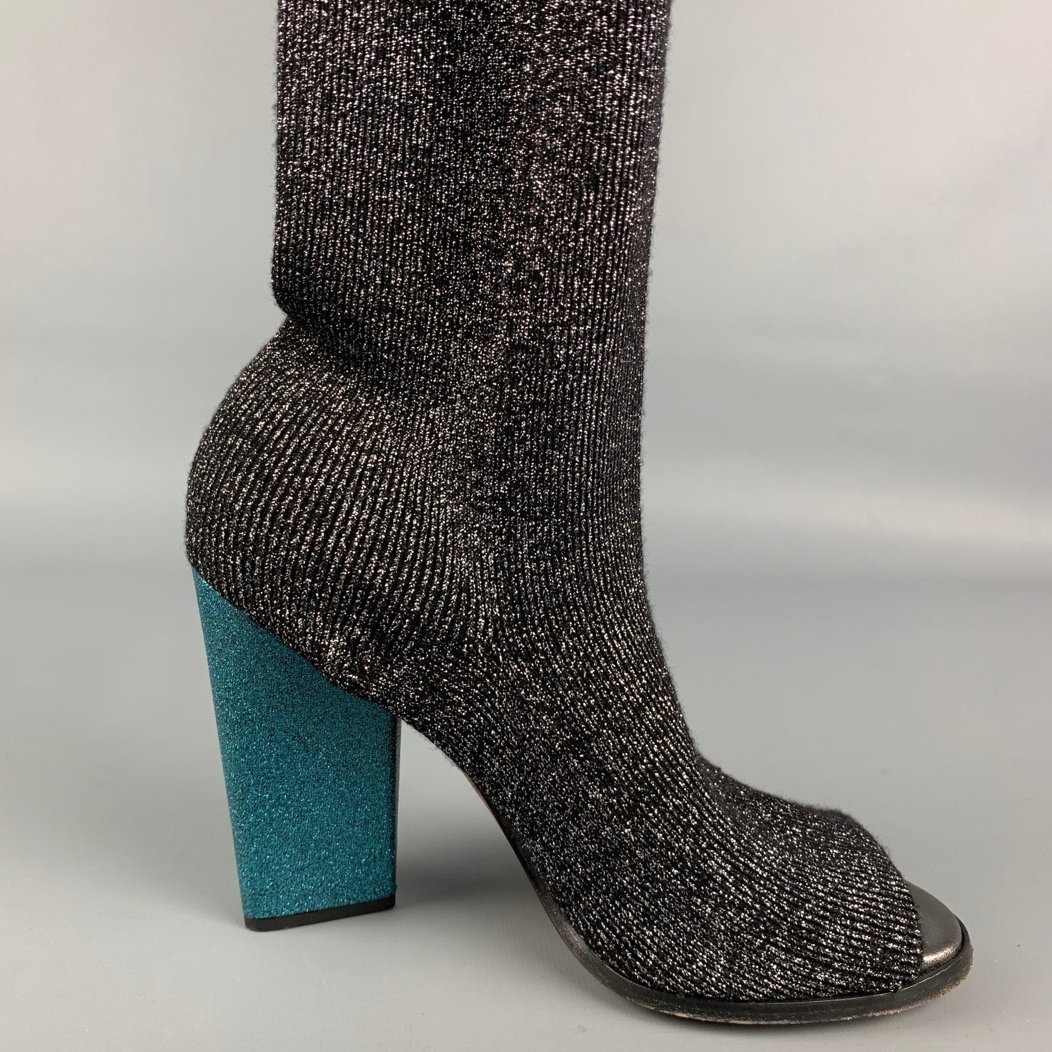 MISSONI Size 7 Black & Silver Lurex Metallic Thigh High