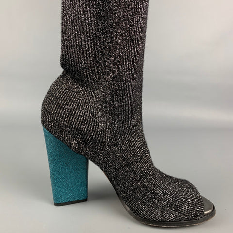 MISSONI Size 7 Black & Silver Lurex Metallic Thigh High Boots