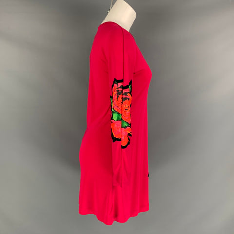 LOUIS VUITTON Size 4 Red Multi-Color Viscose Floral Long Sleeve Dress