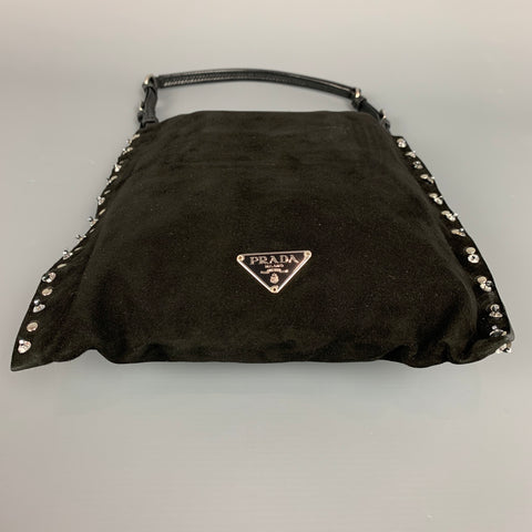 PRADA Sac à main de soirée en daim noir orné de strass