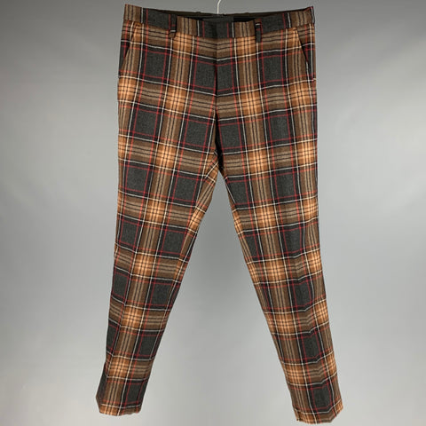 D&G by DOLCE & GABBANA Size 32 Brown Multi-Color Plaid Wool Blend Dress Pants