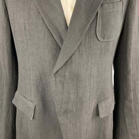 ALEXANDER MCQUEEN Size 42 Black Linen Notch Lapel Hidden Button Sport Coat