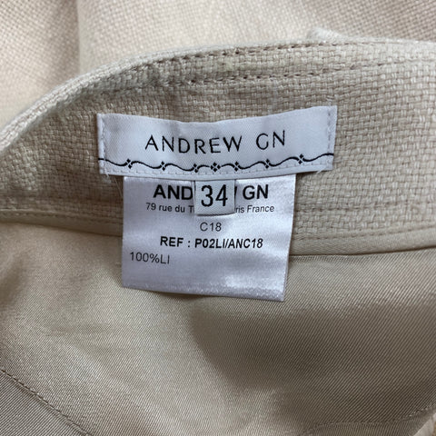 ANDREW GN Size 2 Beige Woven Linen Fringe Shorts