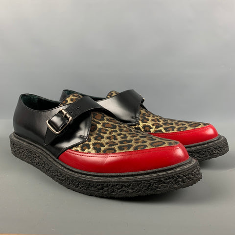 SAINT LAURENT Size 12 Black Red & Gold Mixed Materials Leather Loafers