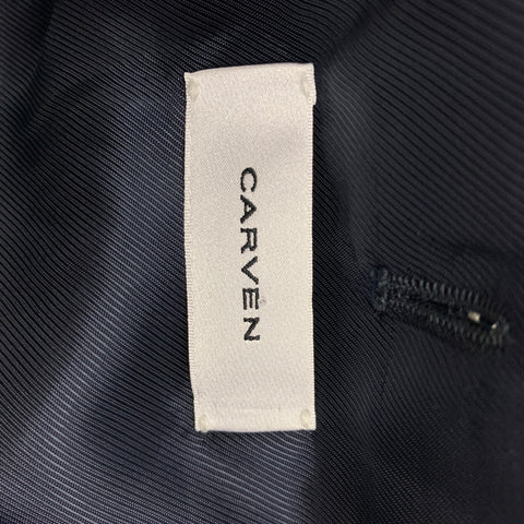 CARVEN Size 40 Navy Textured Wool Linen Peak Lapel Sport Coat