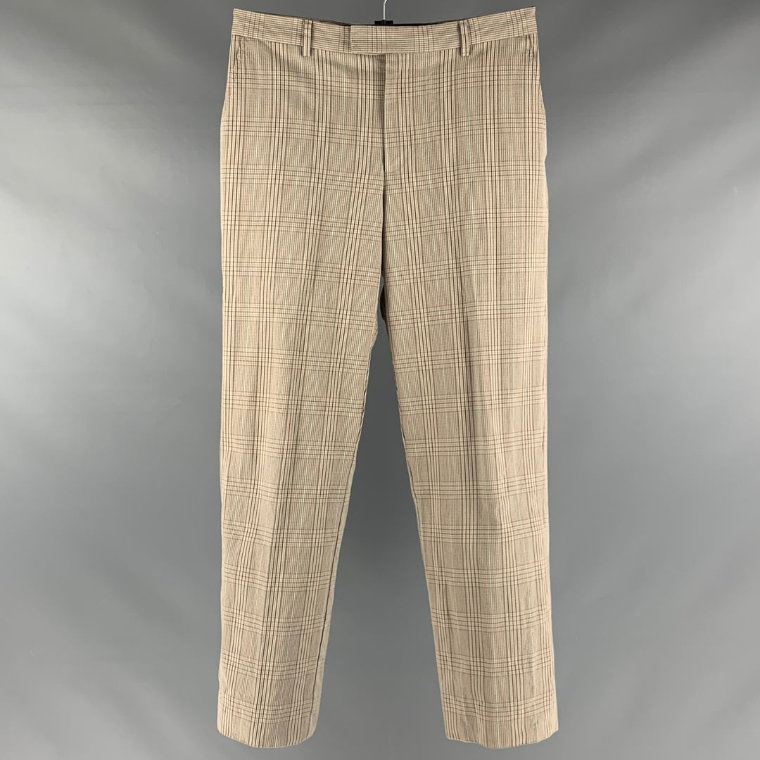 PAUL SMITH Size 30 Beige Brown Plaid Cotton Flat Front Dress Pants Sui Generis Designer Consignment PAUL SMITH Size 30 Beige Brown Plaid Cotton Flat Front Dress Pants Sui Generis Designer Consignment