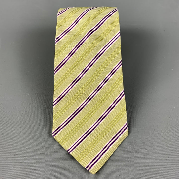 KITON Corbata de rayas diagonales verde y morada