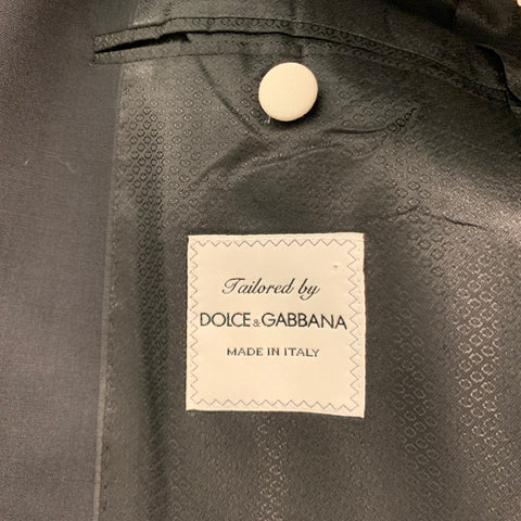 DOLCE & GABBANA Chest Size 38 Black White Solid Wool Blend Peak Lapel Suit