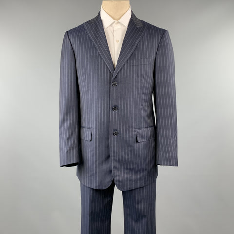 DAVID AUGUST Taille 40 Marine &amp; Gris Rayé Laine Peak Revers 34 x 30 Costume